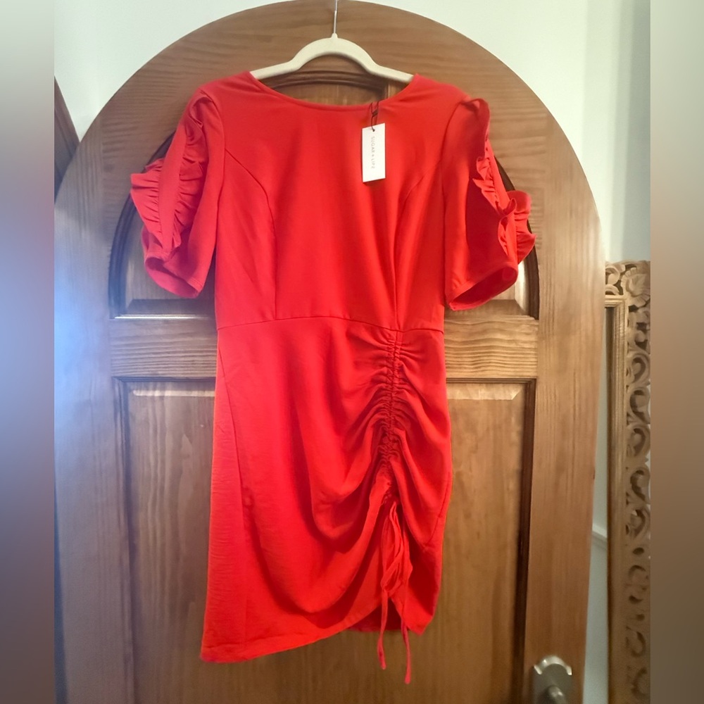 Sugar Lips Red Ruched Dress